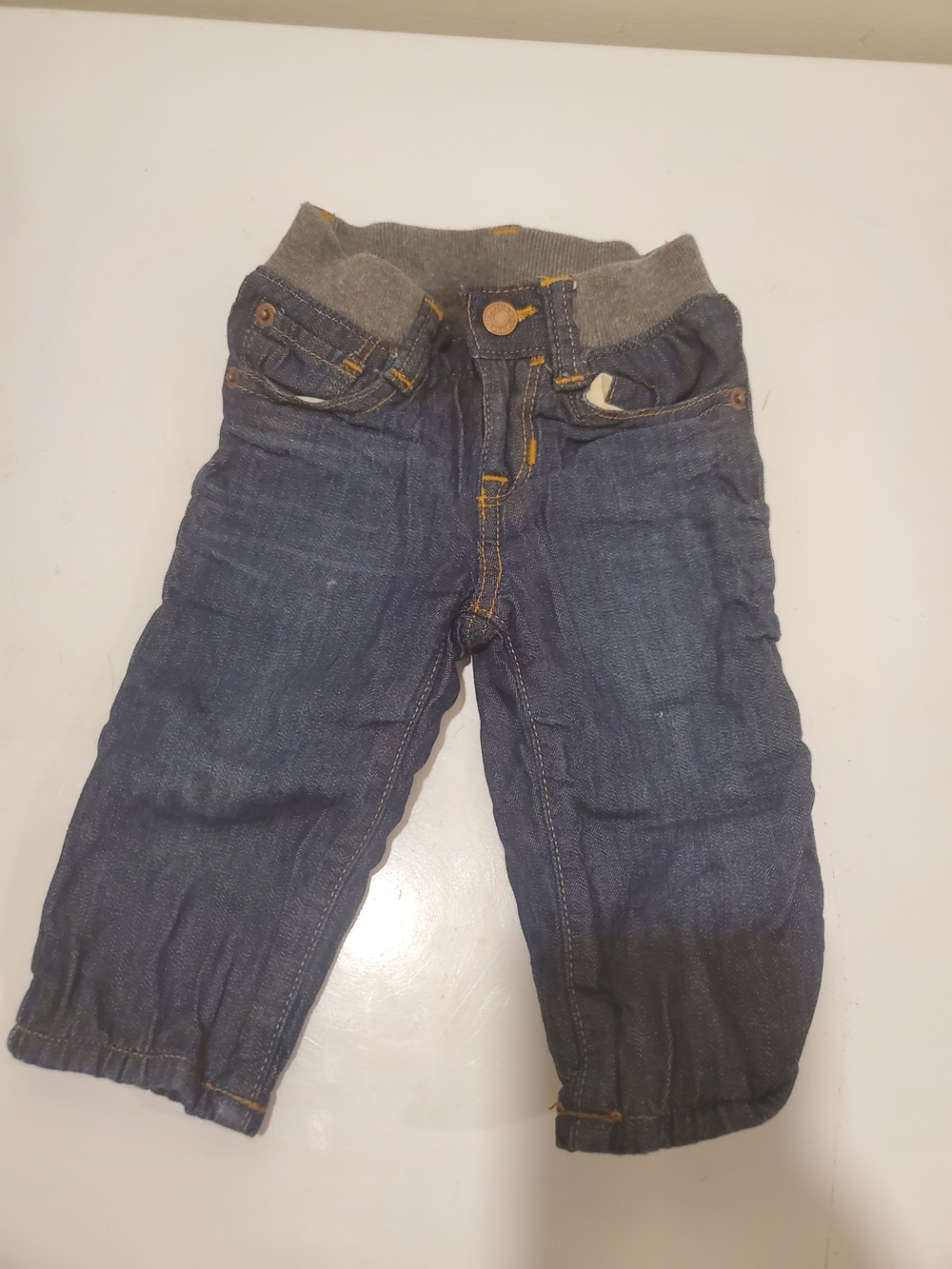 GAP 3-6 Month Kids Dark Blue Denim Jogger Jeans with Gray Knit Waistband